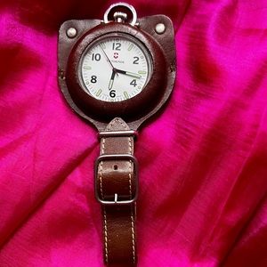 Victorinox Swiss Army Quartz Field Pocket Watch w/ Leather Holster